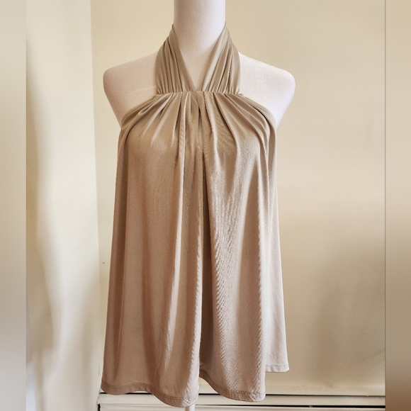 Medium Jennifer Lopez Champagne Gold Shimmer Halter Top - Picture 1 of 12